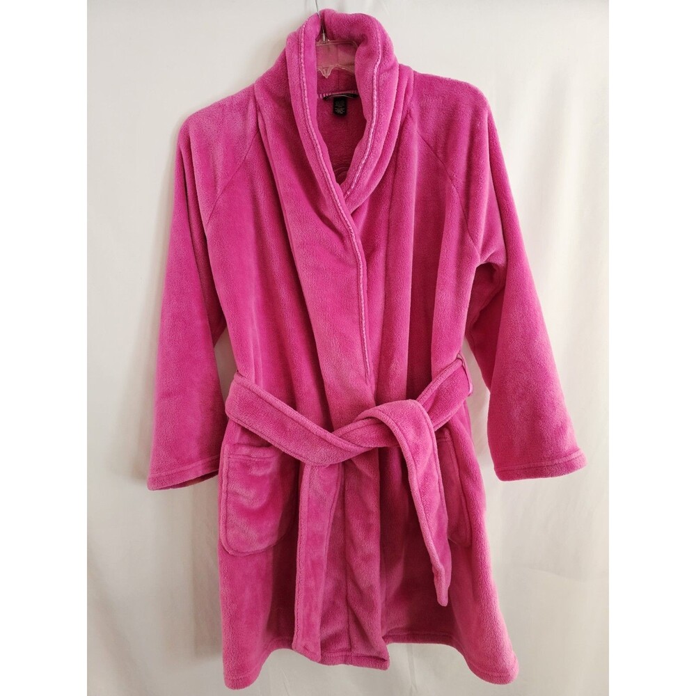 Victoria Secret Plush Fleece Robe Pink Shawl Collar Tie Belt Womens Size XS S